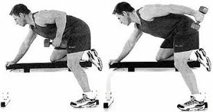 Photo of how to do a dumbbell tricep kickback extension.