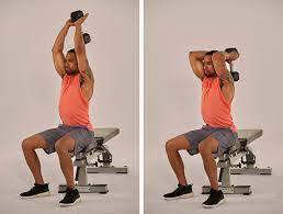 Photo of how to do an overhead dumbbell tricep extension .