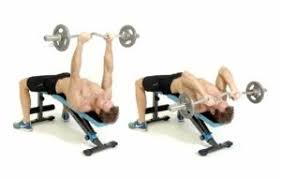 Photo of how to do a barbell tricep skullcrusher.