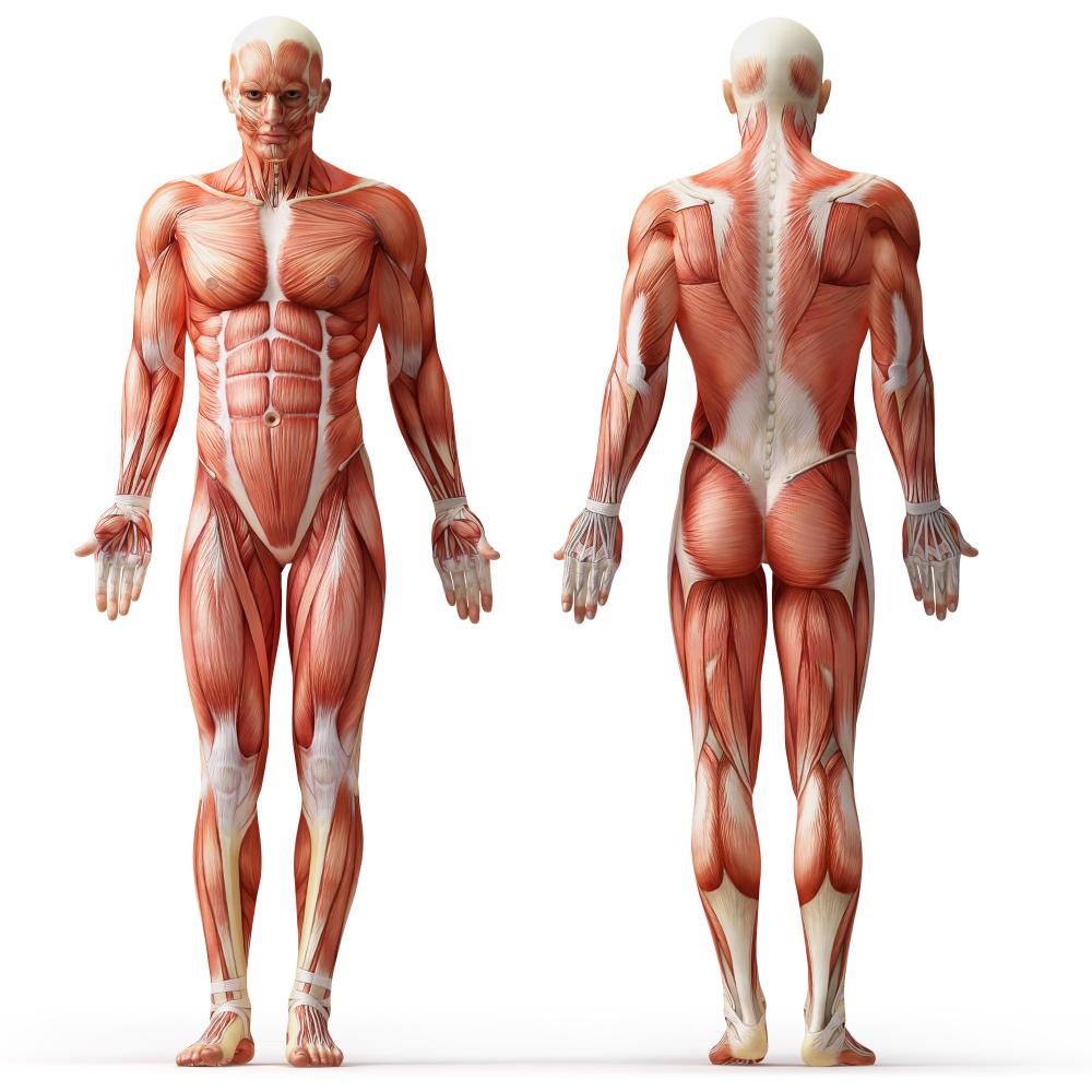 Diagram of the human body muscles, anterieror and posterior view